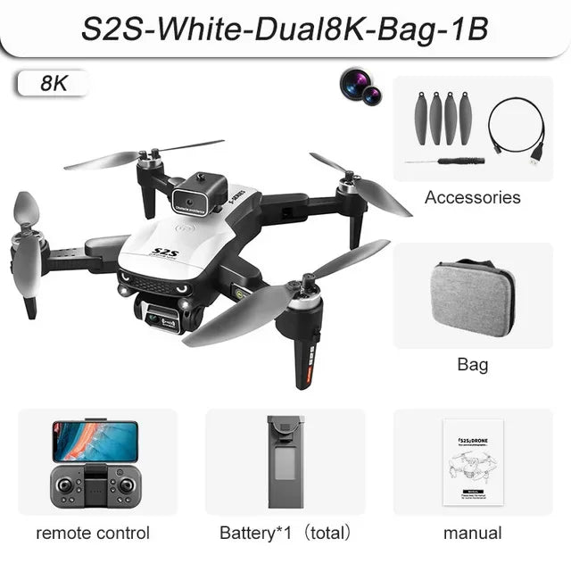 S2S Mini Drone 4K/8K HD – Obstacle Avoidance, Foldable RC Quadcopter with Dual Camera & Brushless Motor
