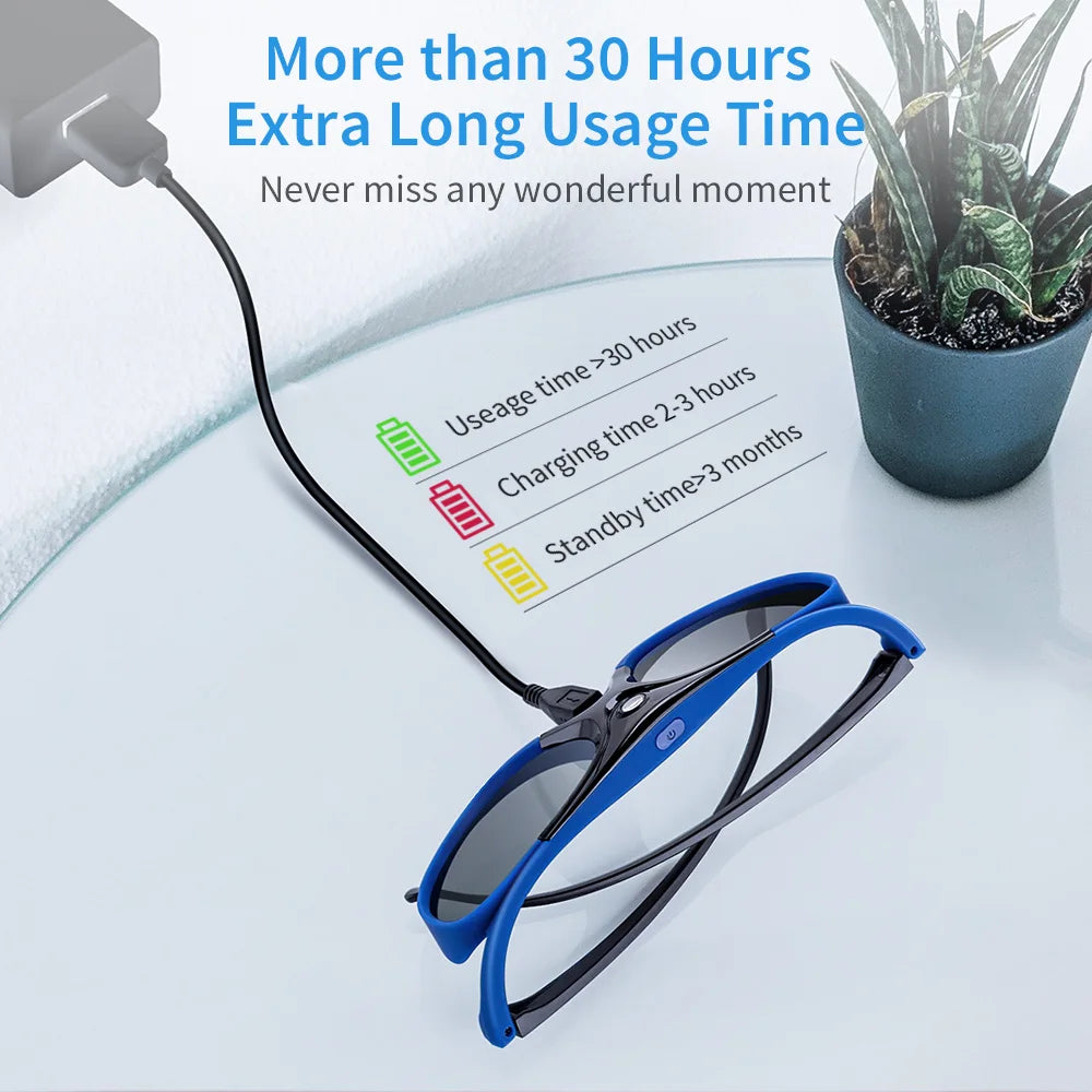 2025 Active Shutter 3D Glasses – USB Rechargeable for DLP Link Projectors