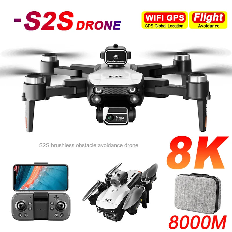 S2S Mini Drone 4K/8K HD – Obstacle Avoidance, Foldable RC Quadcopter with Dual Camera & Brushless Motor