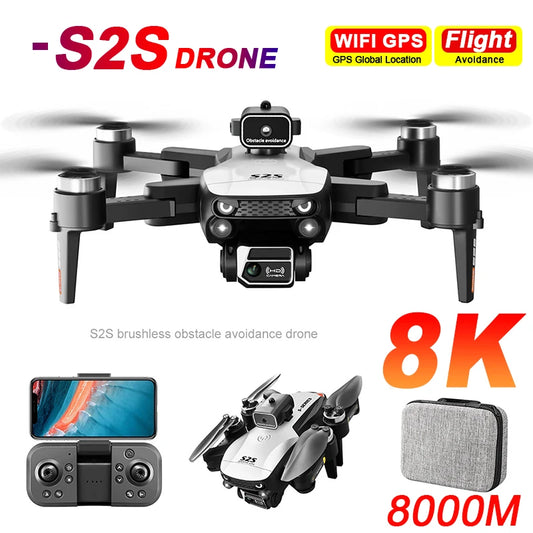 S2S Mini Drone 4K/8K HD – Obstacle Avoidance, Foldable RC Quadcopter with Dual Camera & Brushless Motor